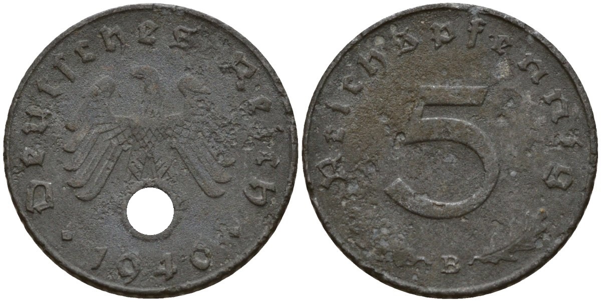 Германия 5 рейхспфеннигов 1940 B KM 100, J. 370 цинк 4154-937