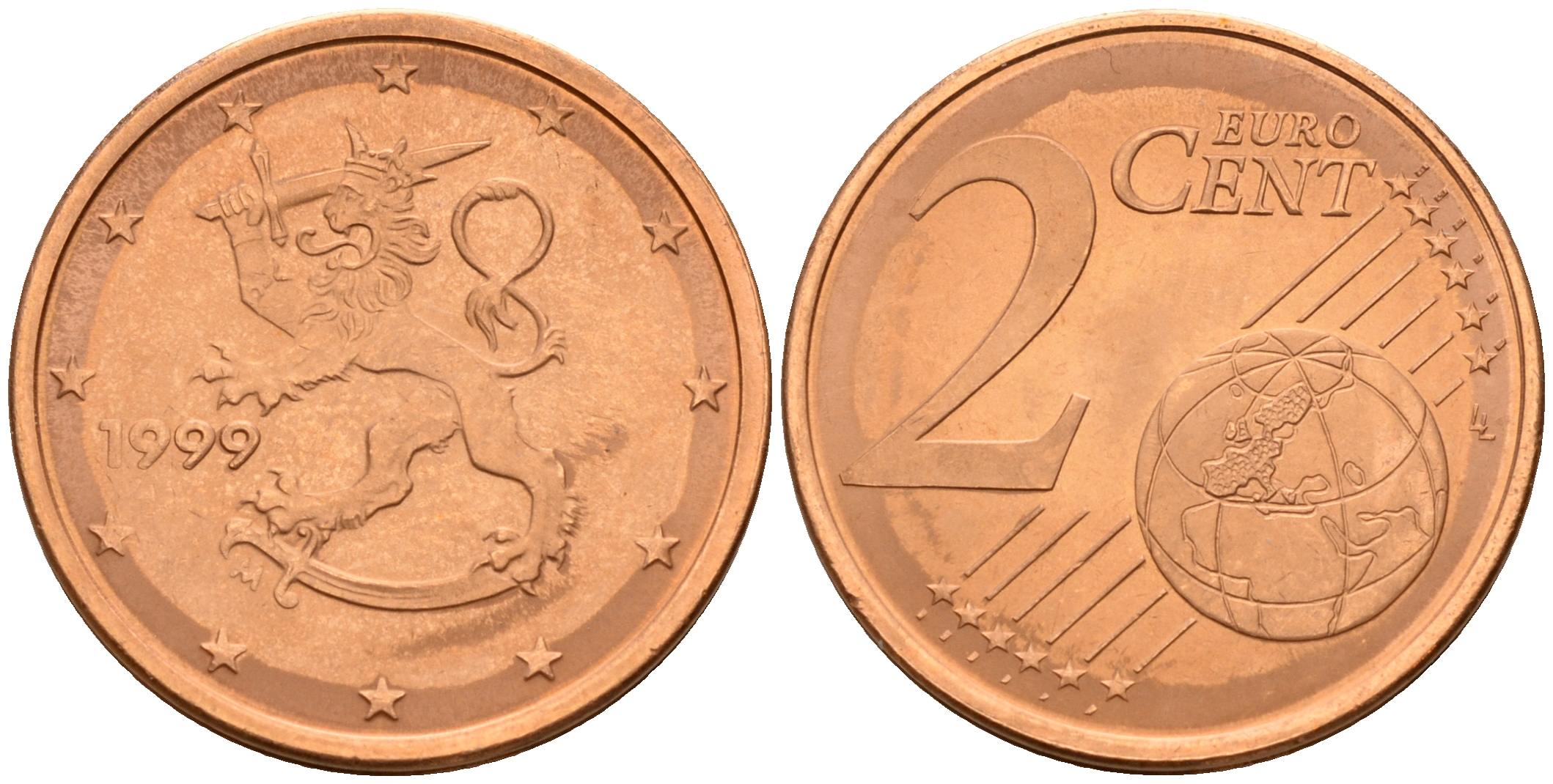 Финляндия 2 евроцента 1999  KM 99 сталь плакированная медью  UNC  4160-357