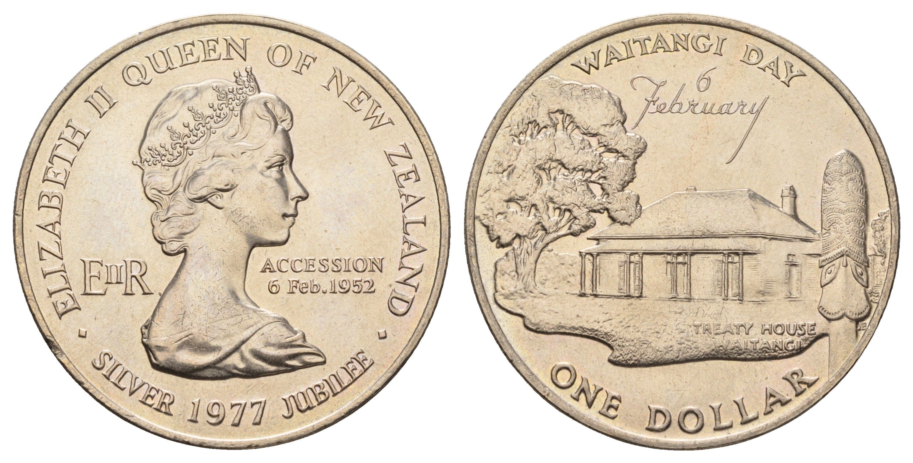 Новая Зеландия 1 доллар 1977 25 лет правления Королевы Елизаветы II и День Вайтанги KM 46 медно-никель BU 4537-822