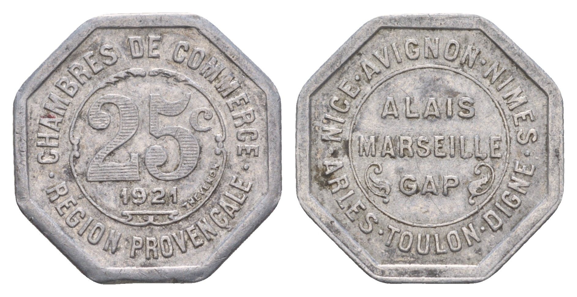 Франция, Прованс-Альпы-Лазурный Берег 25 сантимов 1921 El Mon 10.8 алюминий 1520-742