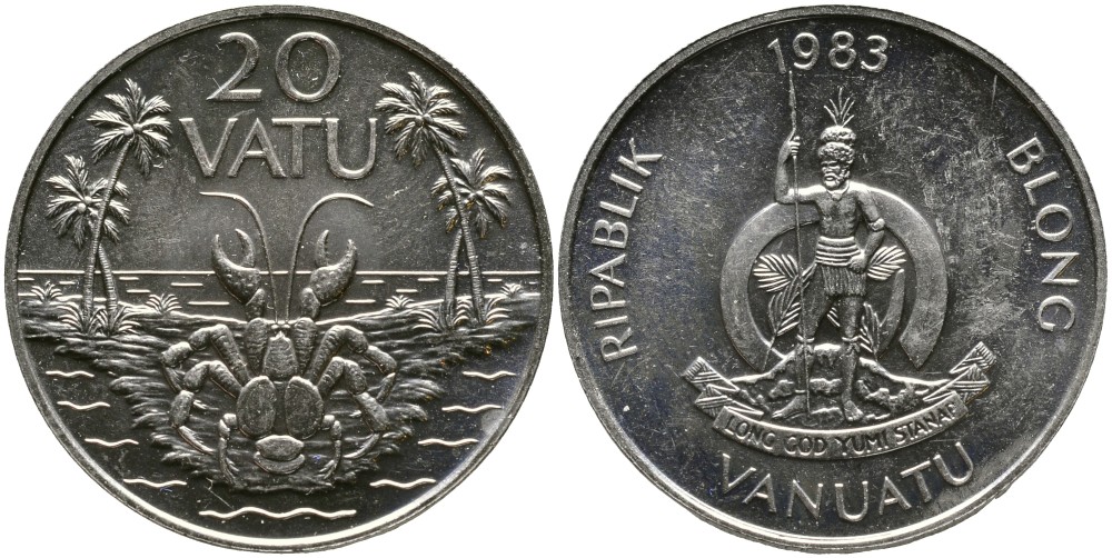 Вануату 20 вату 1983 серия FAO, краб KM 7 медно-никель UNC 4531-1221