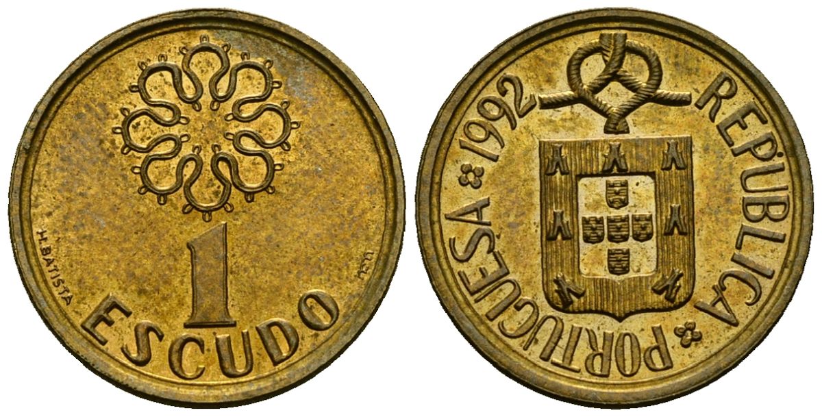 Португалия 1 эскудо 1992 KM 631 никель латунь 4164-1128