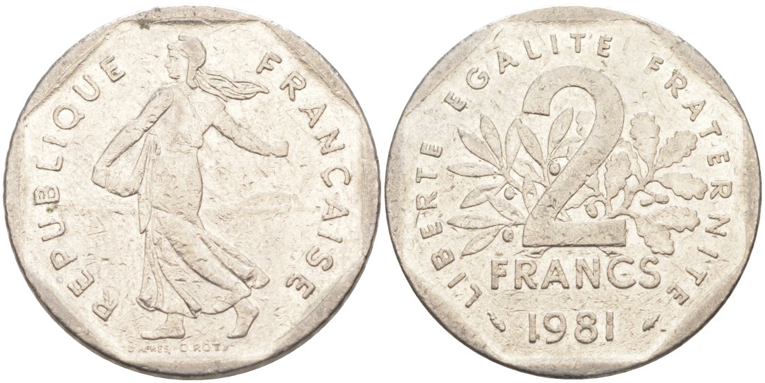 Франция 2 франка 1981 KM 942.1 никель 63-642