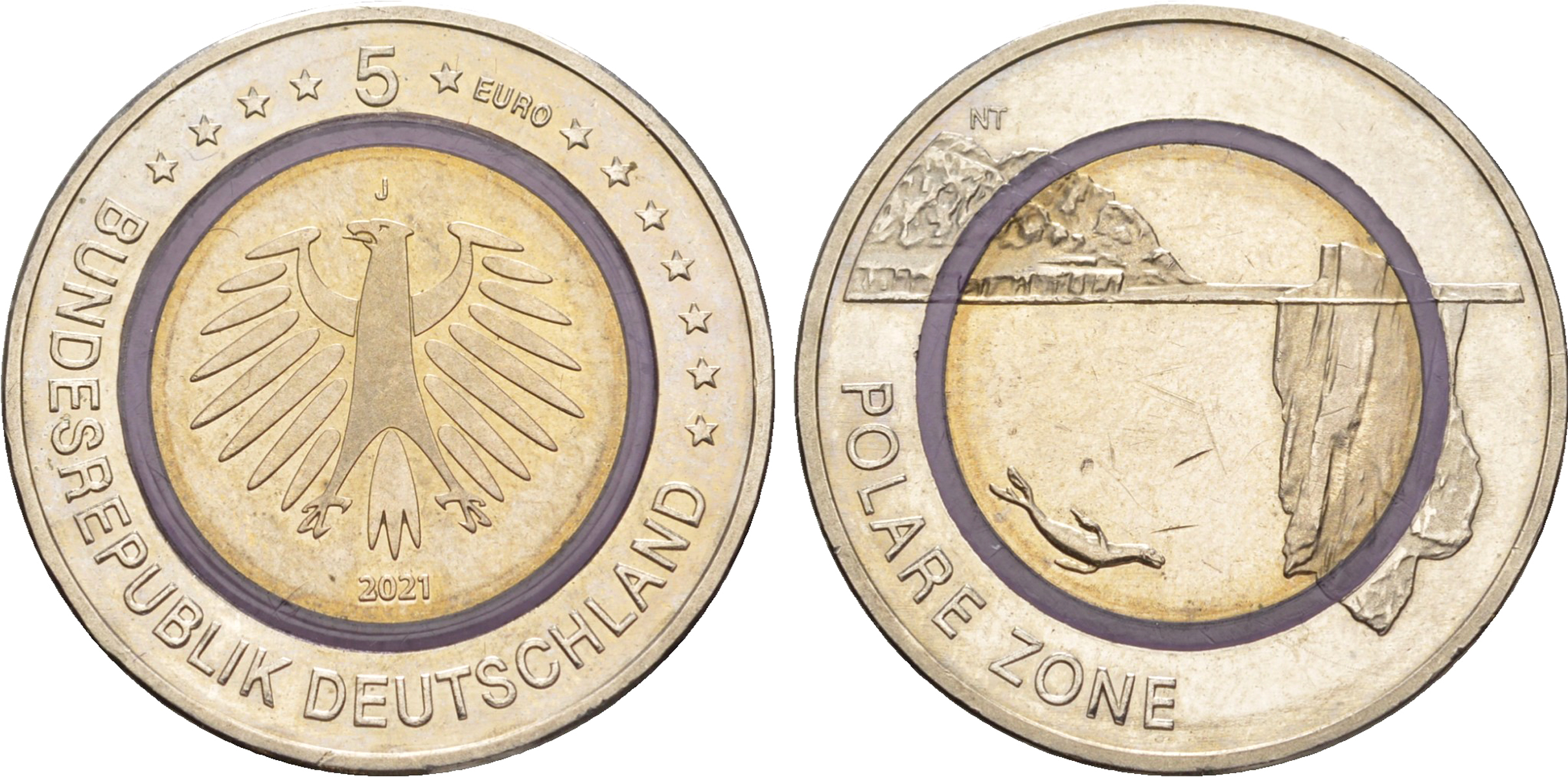 ФРГ 5 евро 2021 J, Полярная зона KM 401 биметалл UNC  4635-1154