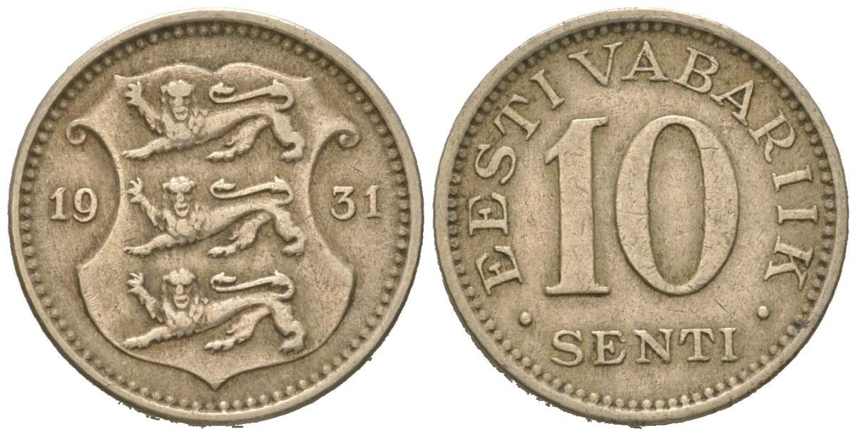 Эстония 10 центов 1931 Республика (1918-1941) KM 12 никель бронза 4615-1125