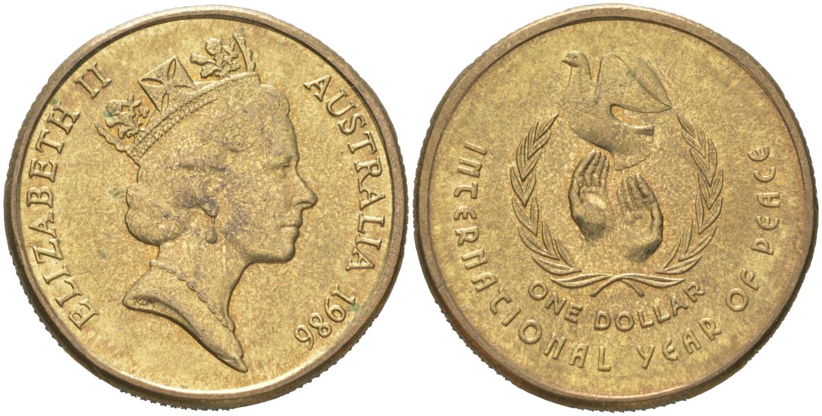 Австралия 1 доллар 1986 Международный год мира KM 87 алюминиевая бронза UNC 4622-235