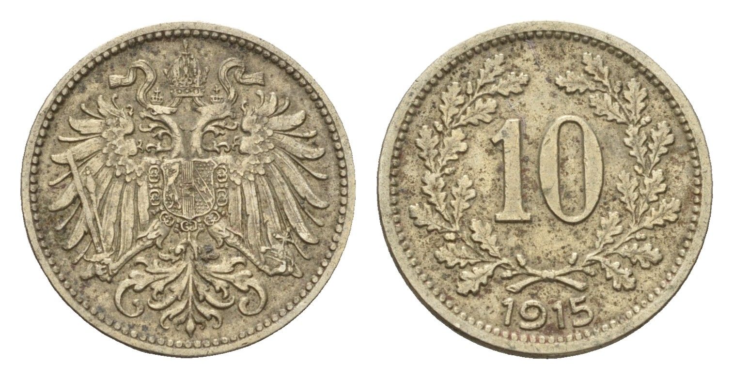Австрия 10 геллеров 1915 Франц Иосиф I (1848-1916) KM 2822 медь цинк никель 4674-413