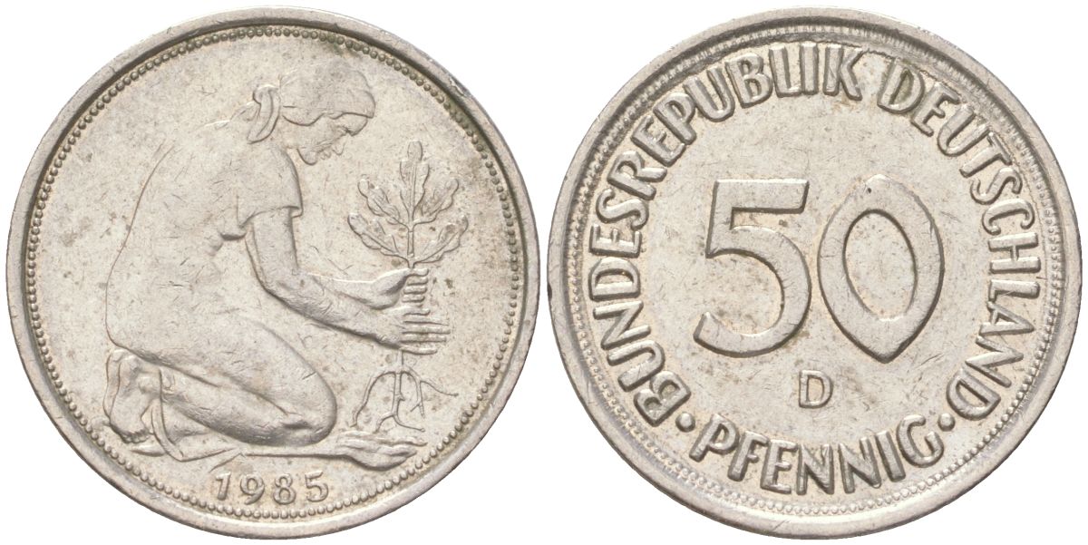 ФРГ 50 пфеннигов 1985 D KM 109 медно-никель 4613-1244