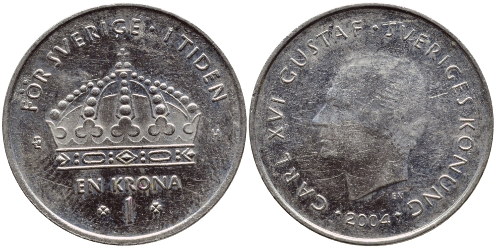 Швеция 1 крона 2004 Карл XVI Густав (1973- ) KM 894 медно-никель 177-316