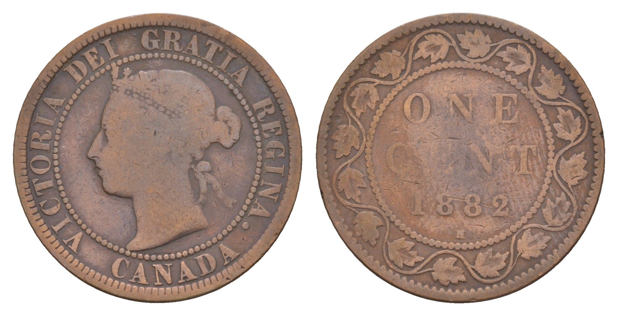 Канада 1 цент 1882 H, Виктория (1837-1901) KM 7 бронза 4654-1213