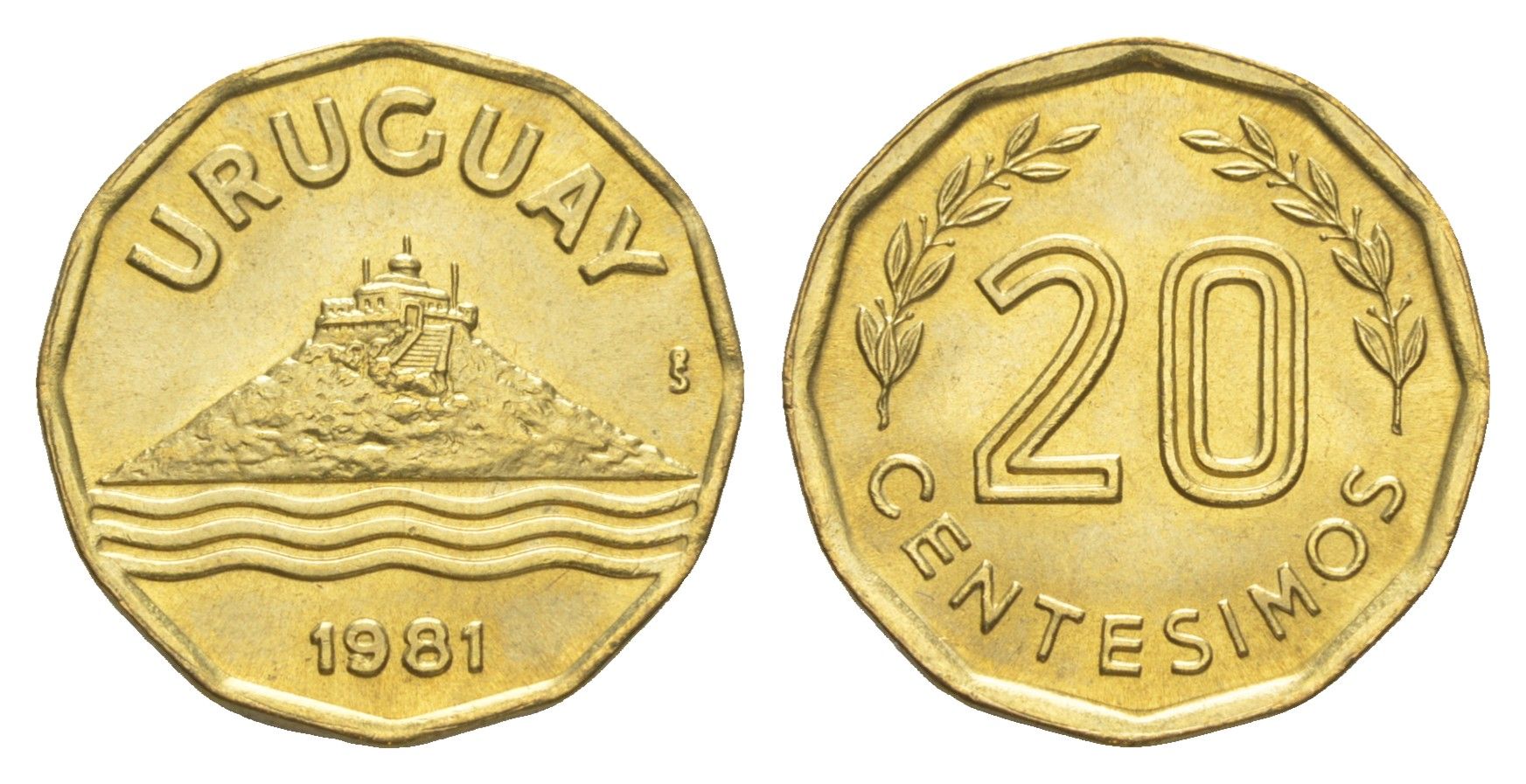 Уругвай 20 сентесимо 1981 KM 67 алюминиевая бронза UNC 4613-228