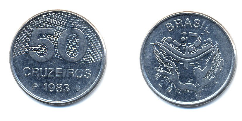 БРАЗИЛИЯ 50 КРУЙЗЕЙРО 1983 KM 594.1 сталь aUNC 51-4812