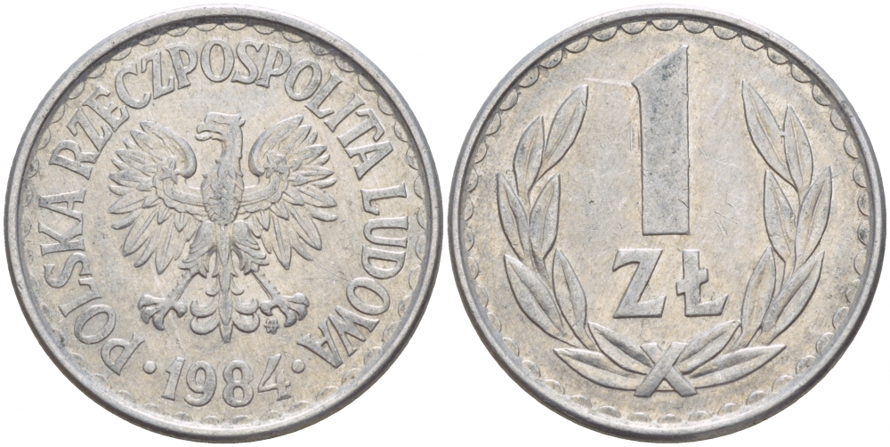 ПОЛЬША 1 ЗЛОТЫЙ 1984 MW KM 49.1 алюминий 4548-432