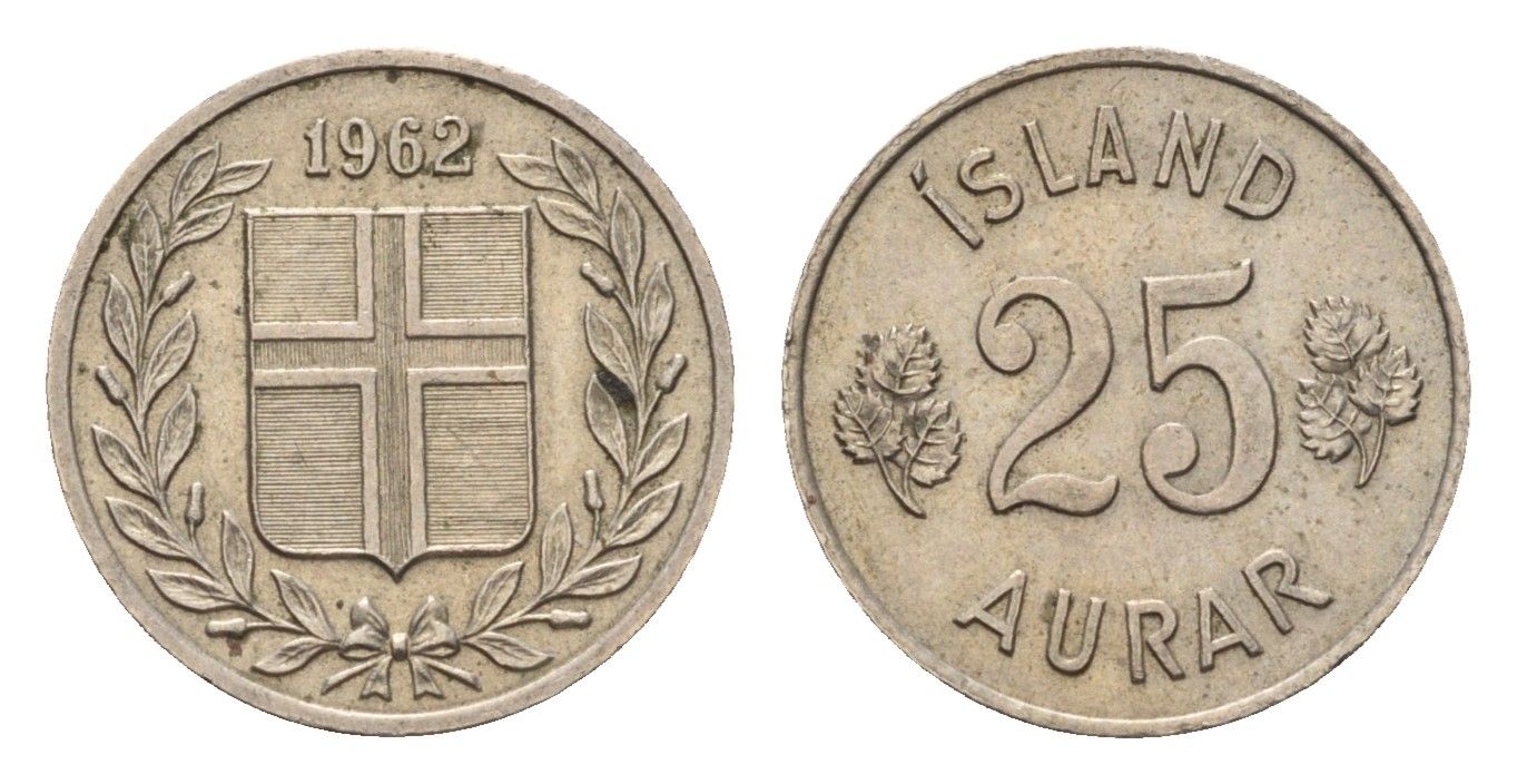 Исландия 25 эйре 1962 KM 11 медно-никель 4690-624