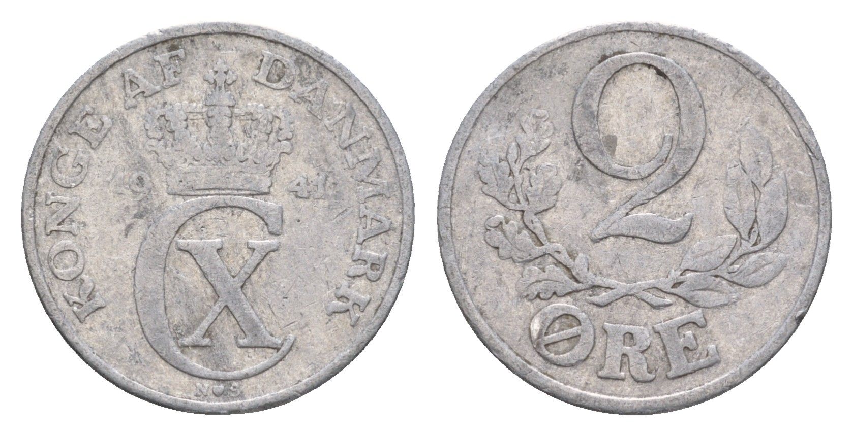 Дания 2 эре 1941 N, Кристиан X (1912-1947) KM 833 алюминий 4658-259