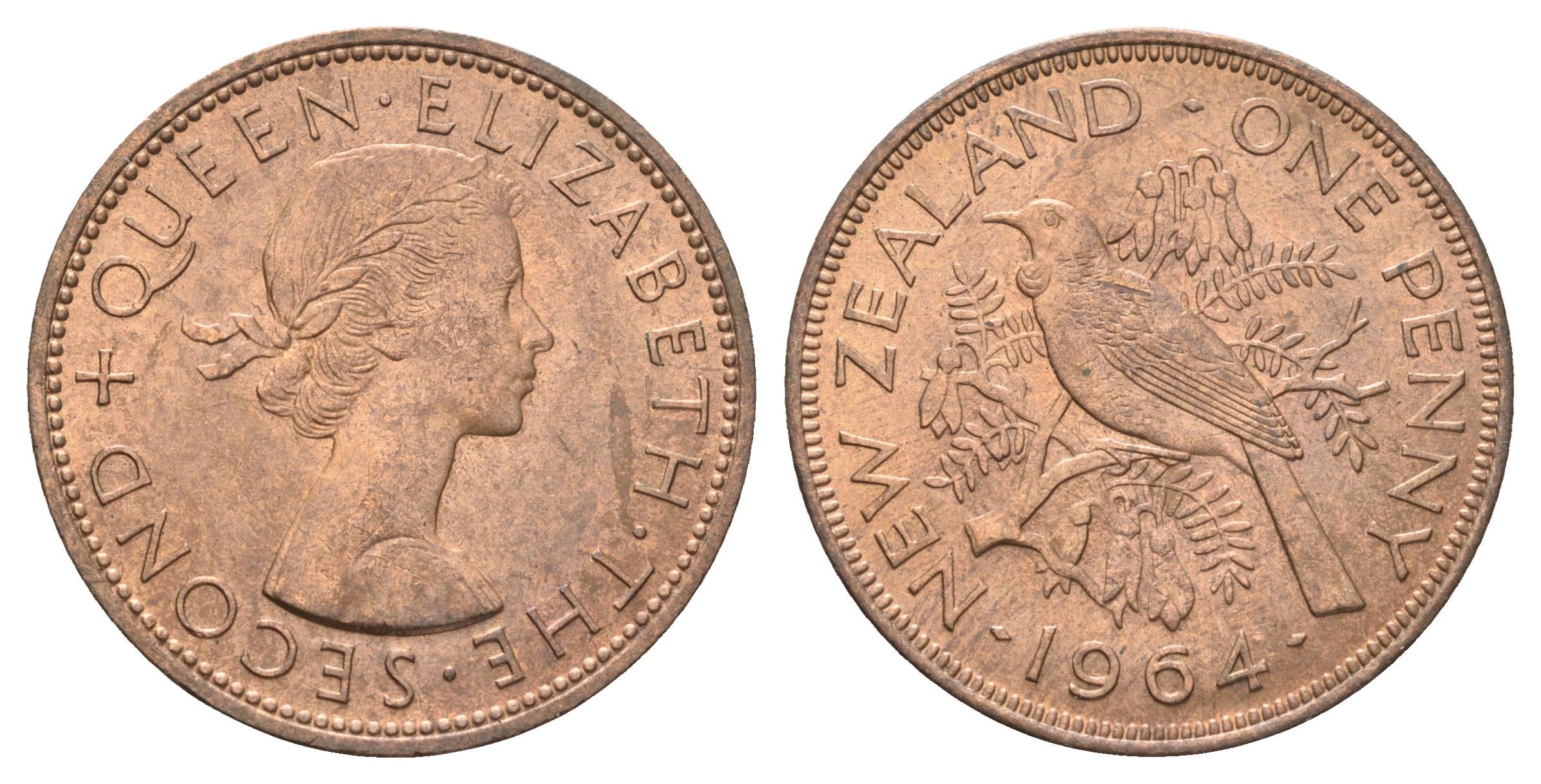Новая Зеландия 1 пенни 1964 Елизавета II (1952-2022), новозеландский туи KM 24.2 бронза aUNC 4403-742