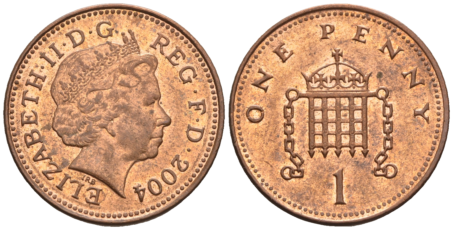 Великобритания 1 пенни 2004 Елизавета II (1952-2022) KM 986, Spink 4710 (B5) сталь плакированная медью 4609-614