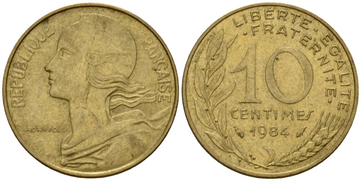 Франция 10 сантимов 1984 тип Marianne KM 929 алюминиевая бронза 4391-253