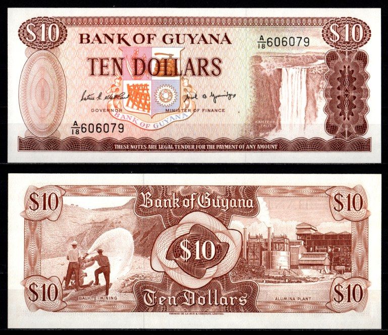 Гайана 10 долларов ND (1966-1992) Pick 23 d бумага UNC (пресс) 7217-5-3-2
