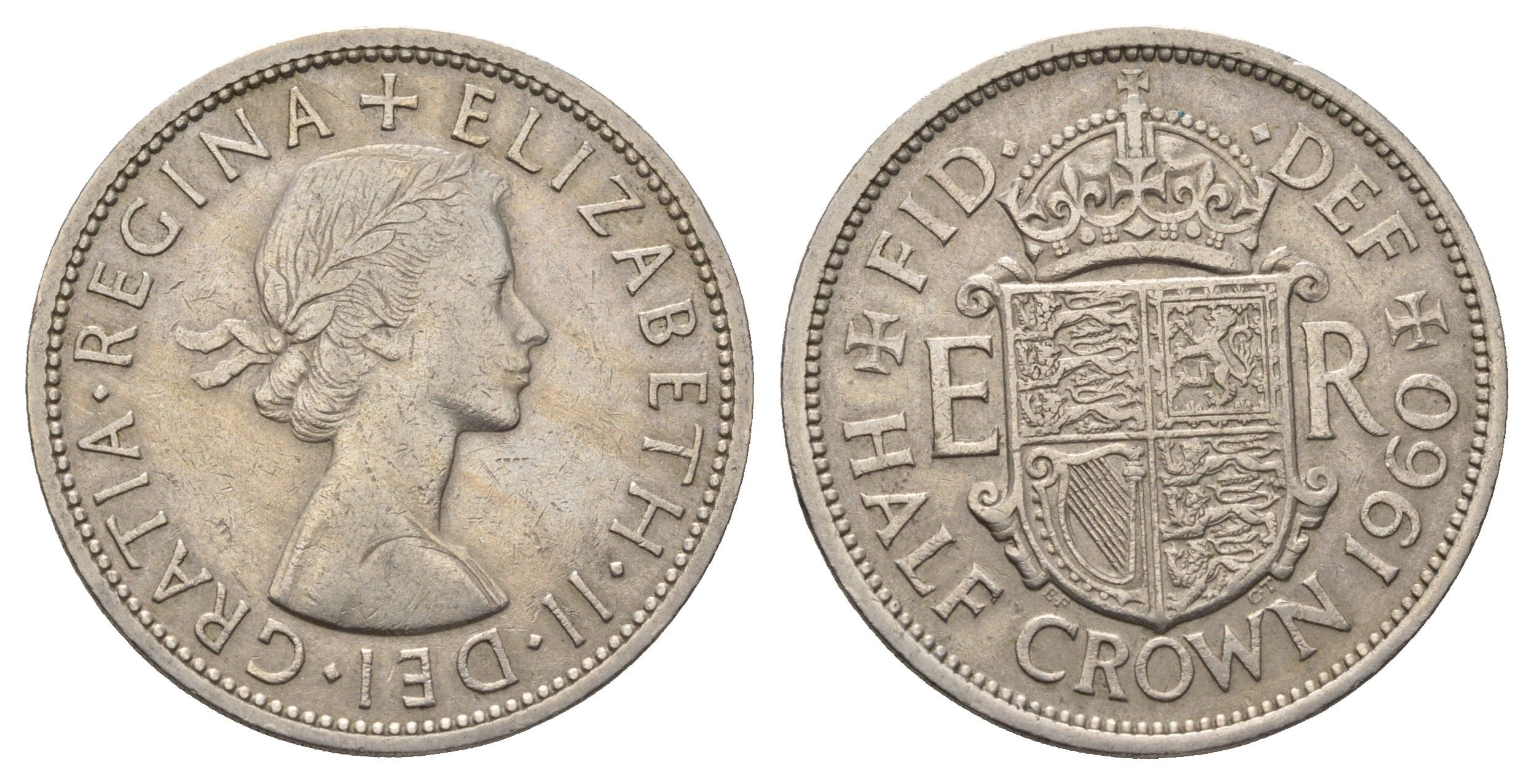 Великобритания 1/2 кроны 1960 Елизавета II (1952-2022) KM 907, Spink 4145 медно-никель 4692-442
