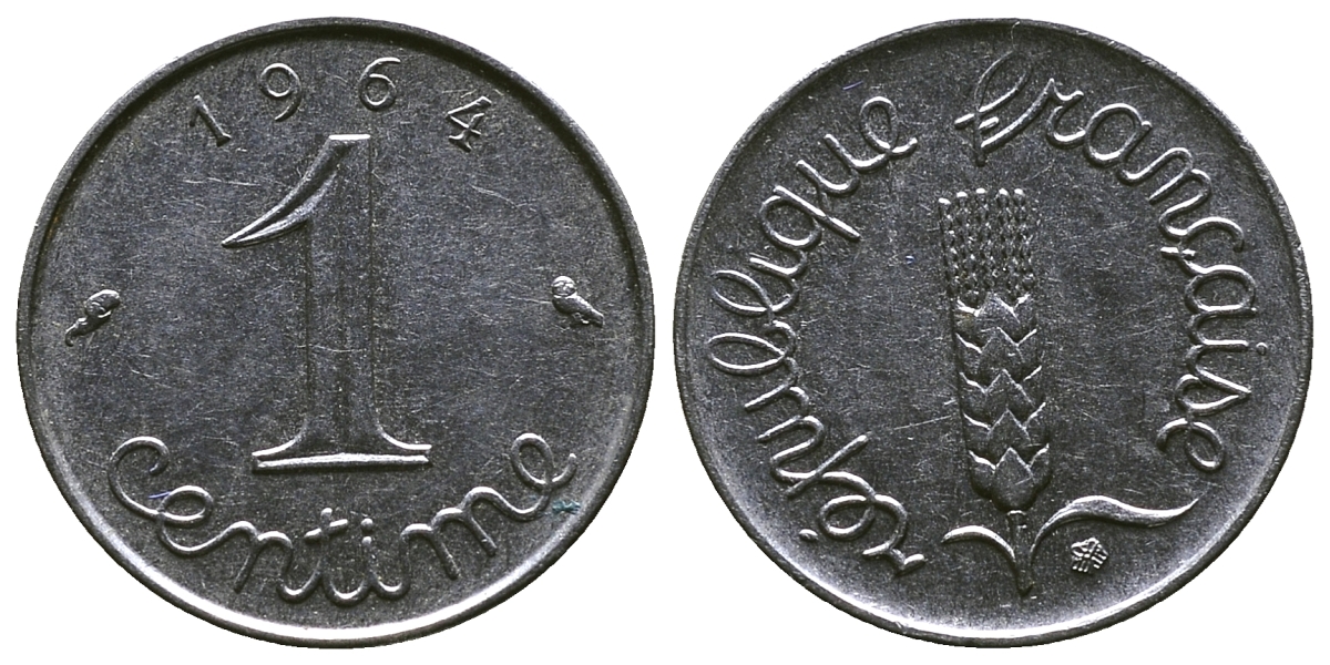 ФРАНЦИЯ 1 САНТИМ 1964 KM 928 хромированная сталь 4381-613