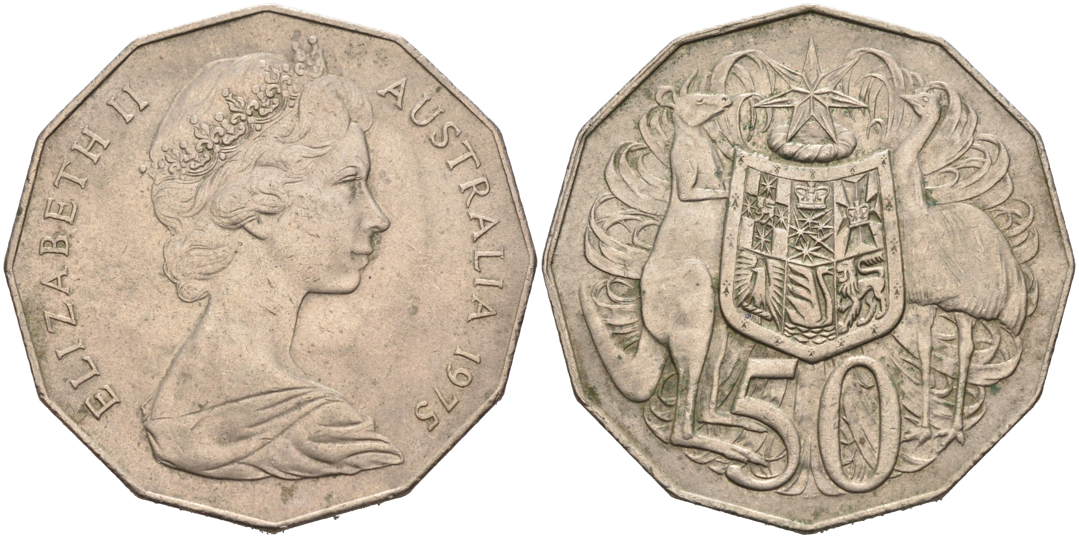 Австралия 50 центов 1975 Елизавета II (1952-2022), герб Австралии, кенгуру KM 68 медно-никель 4565-843