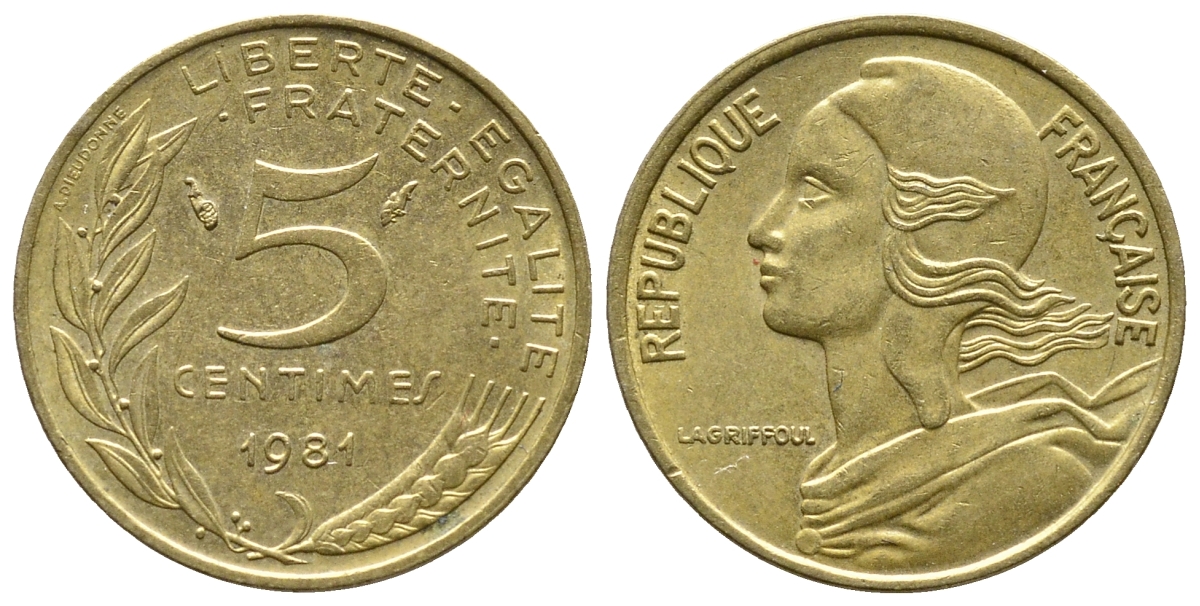 ФРАНЦИЯ 5 САНТИМОВ 1981 ТИП MARIANNE KM 933 медь алюминий никель 93-1317