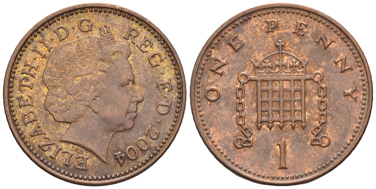 Великобритания 1 пенни 2004 Елизавета II (1952-2022) KM 986, Spink 4710 (B5) сталь плакированная медью 4609-618