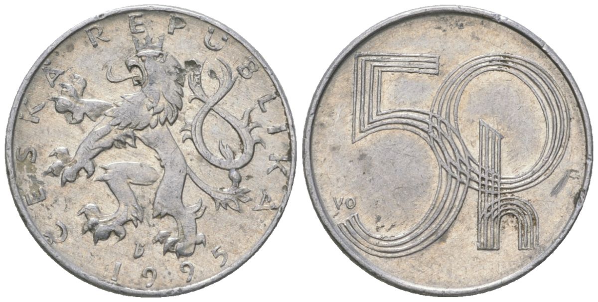 Чехия 50 геллеров 1995 b’ KM 3 алюминий 4528-457
