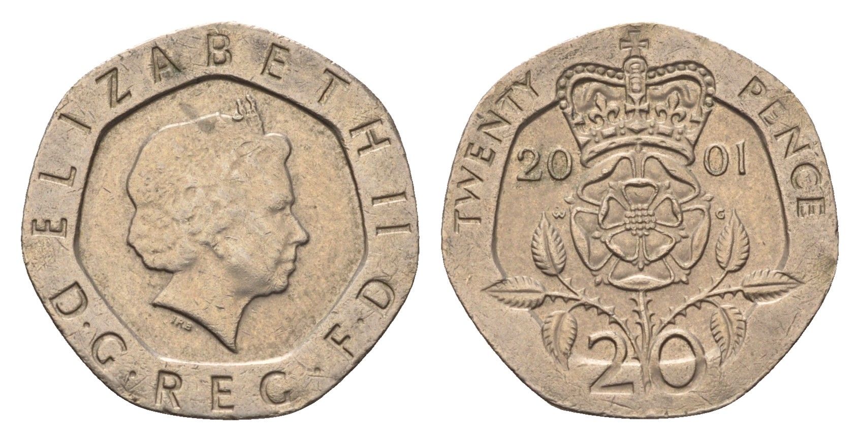 Великобритания 20 пенсов 2001 Елизавета II (1952-2022) KM 990, Spink 4630 (G3) медно-никель 4696-853