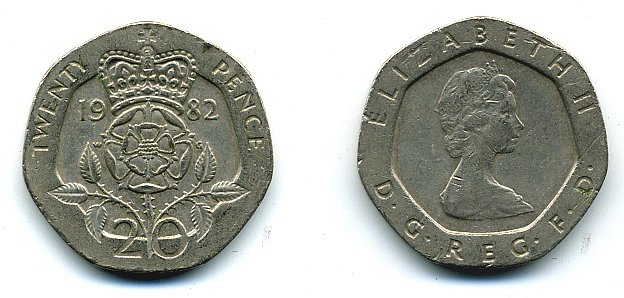 Великобритания 20 пенсов 1982 Елизавета II (1952-2022) KM 931, Spink 4230 (G1) медно-никель 4110-943