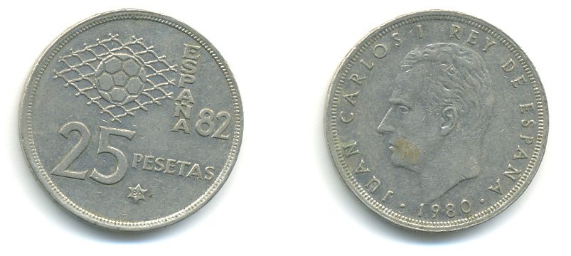 Испания 25 песет 1980 (80) чемпионат мира по футболу KM 818 медно-никель 89-1425