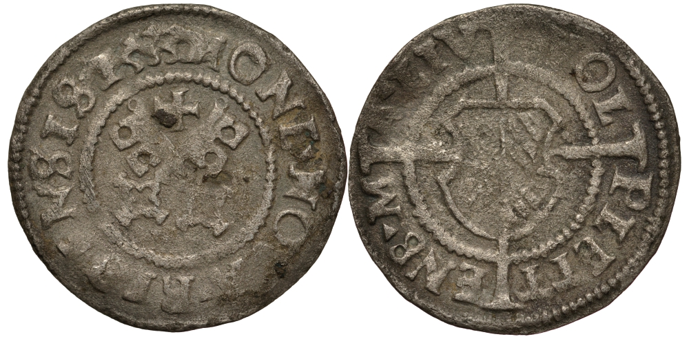 Рига 1 шиллинг (шеляг) 1533 Вальтер фон Плеттенберг (1494-1535), вес 1,19 гр. Neumann 231, Haljak 18 серебро 1516-842