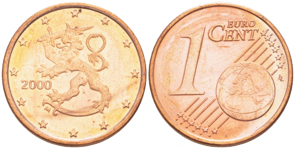 ФИНЛЯНДИЯ 1 ЕВРОЦЕНТ 2000 KM 98 сталь плакированная медью UNC 3457-1149