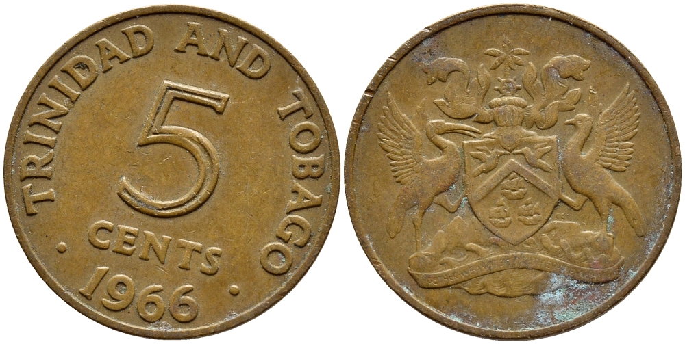 Тринидад и Тобаго 5 центов 1966 герб KM 2 бронза 4396-1052