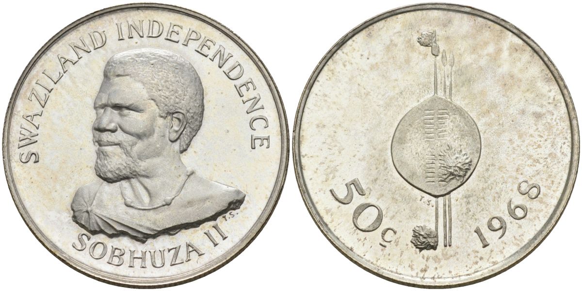 Свазиленд 50 центов 1968 независимость, Собуза II KM 4 серебро PROOF 1087-9-75