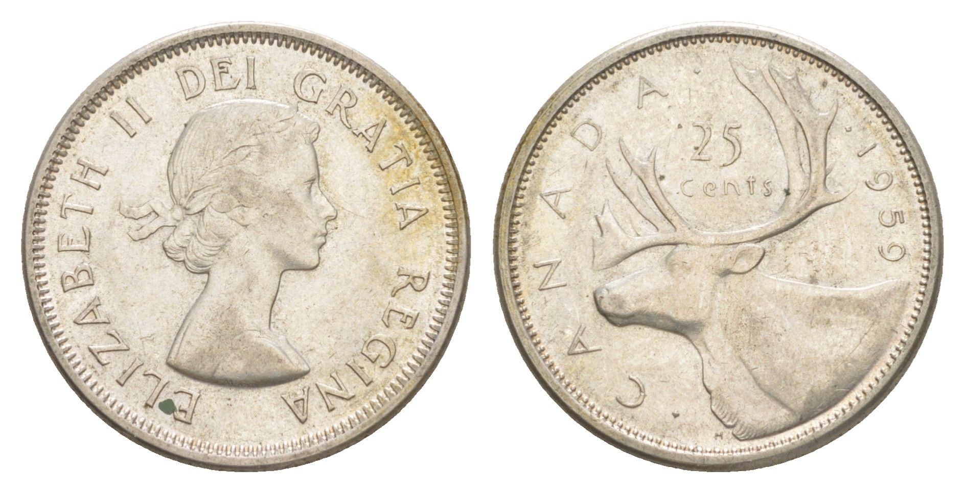 Канада 25 центов 1959 Елизавета II (1952-2022), олень KM 52 серебро 73-1645