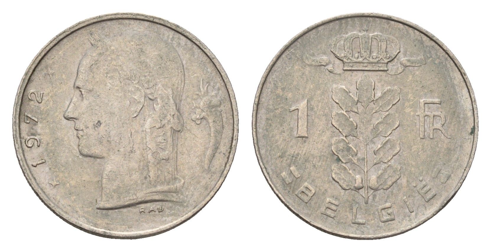 Бельгия 1 франк 1972 Belgie, Бодуэн I (1951-1993) KM 143 медно-никель 4674-423