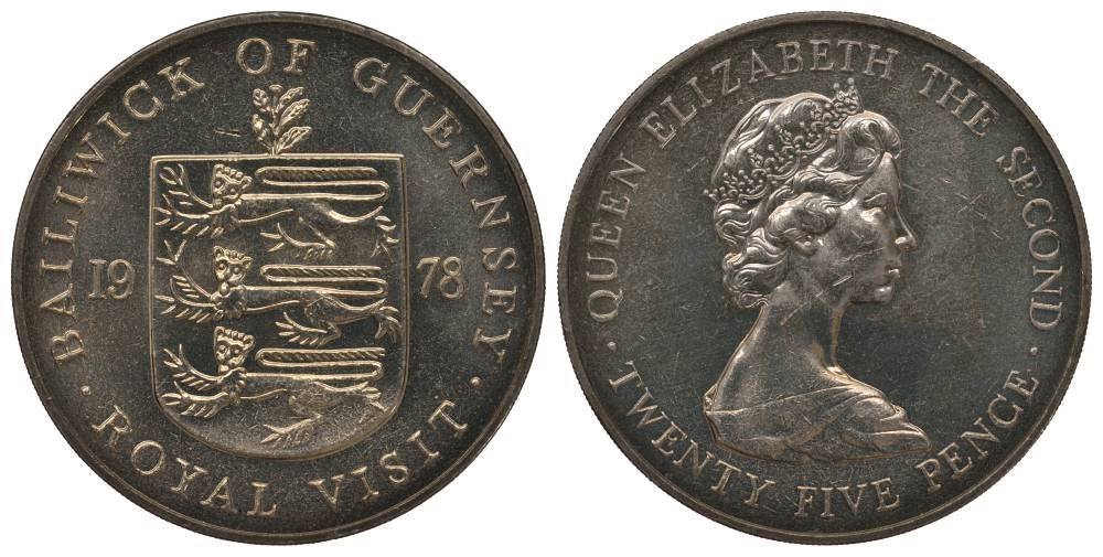 Гернси 25 пенсов 1978 Королевский визит KM 32 медно-никель UNC 1078-3-34