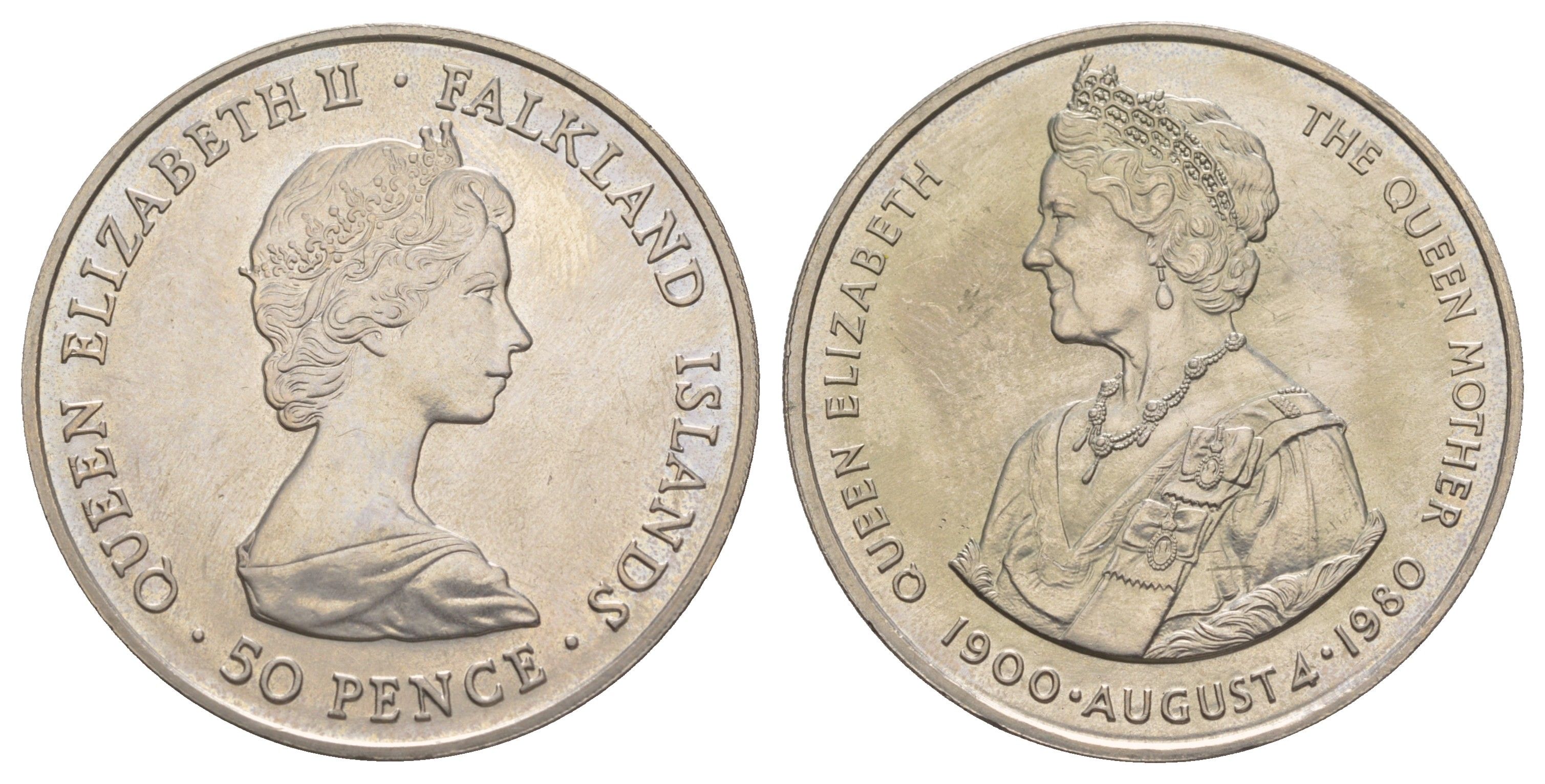 Фолклендские острова (Фолкленды) 50 пенсов 1980 80 лет со дня рождения Королевы Матери KM 15 медно-никель BU 4537-934