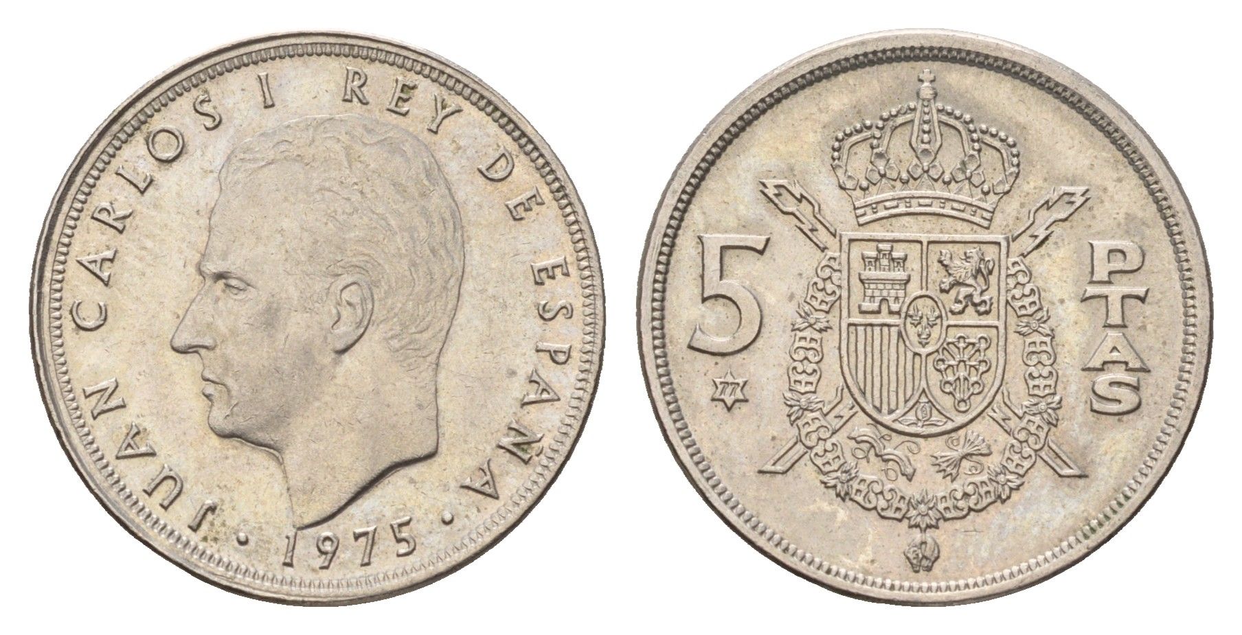 Испания 5 песет 1975 (77) Хуан Карлос I (1975-2014) KM 807 медно-никель aUNC 4671-1026