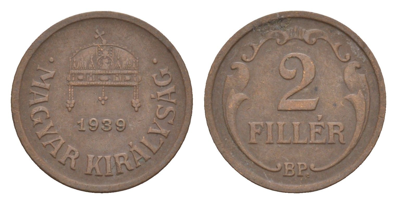 Венгрия 2 филлера 1939 BP KM 506 бронза 4658-335