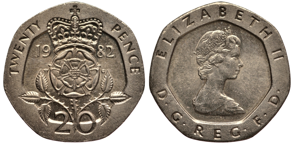 Великобритания 20 пенсов 1982 Елизавета II (1952-2022) KM 931, Spink 4230 (G1) медно-никель 4182-314
