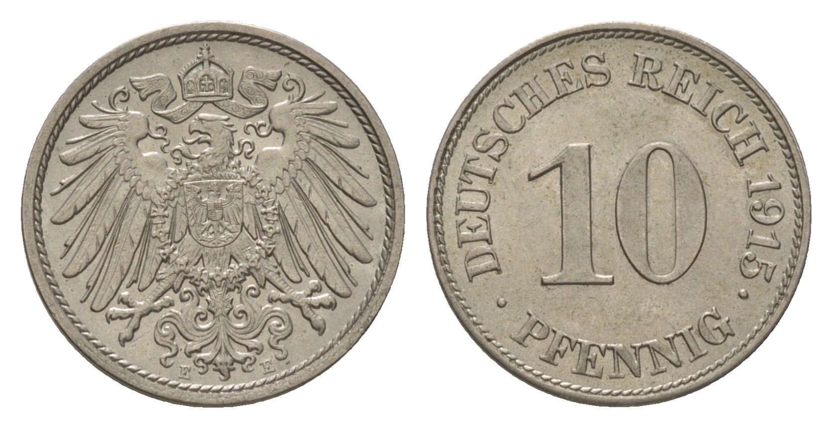 Германия 10 пфеннигов 1915 E, Вильгельм II (1888-1918) KM 12, J. 13 медно-никель aUNC 4625-1031