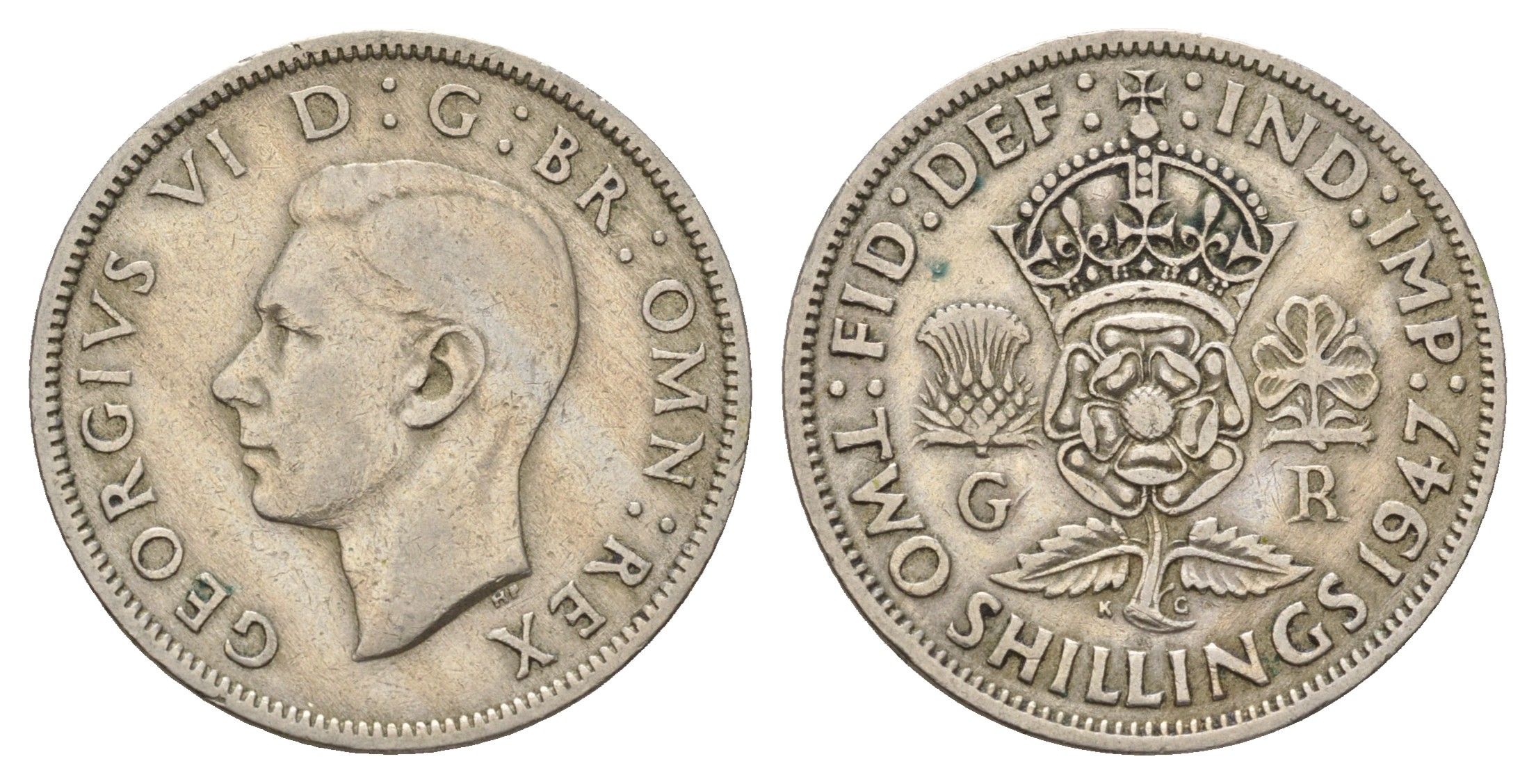 Великобритания 2 шиллинга (флорин) 1947 Георг VI (1936-1952) KM 865, Spink 4102 медно-никель 4183-125