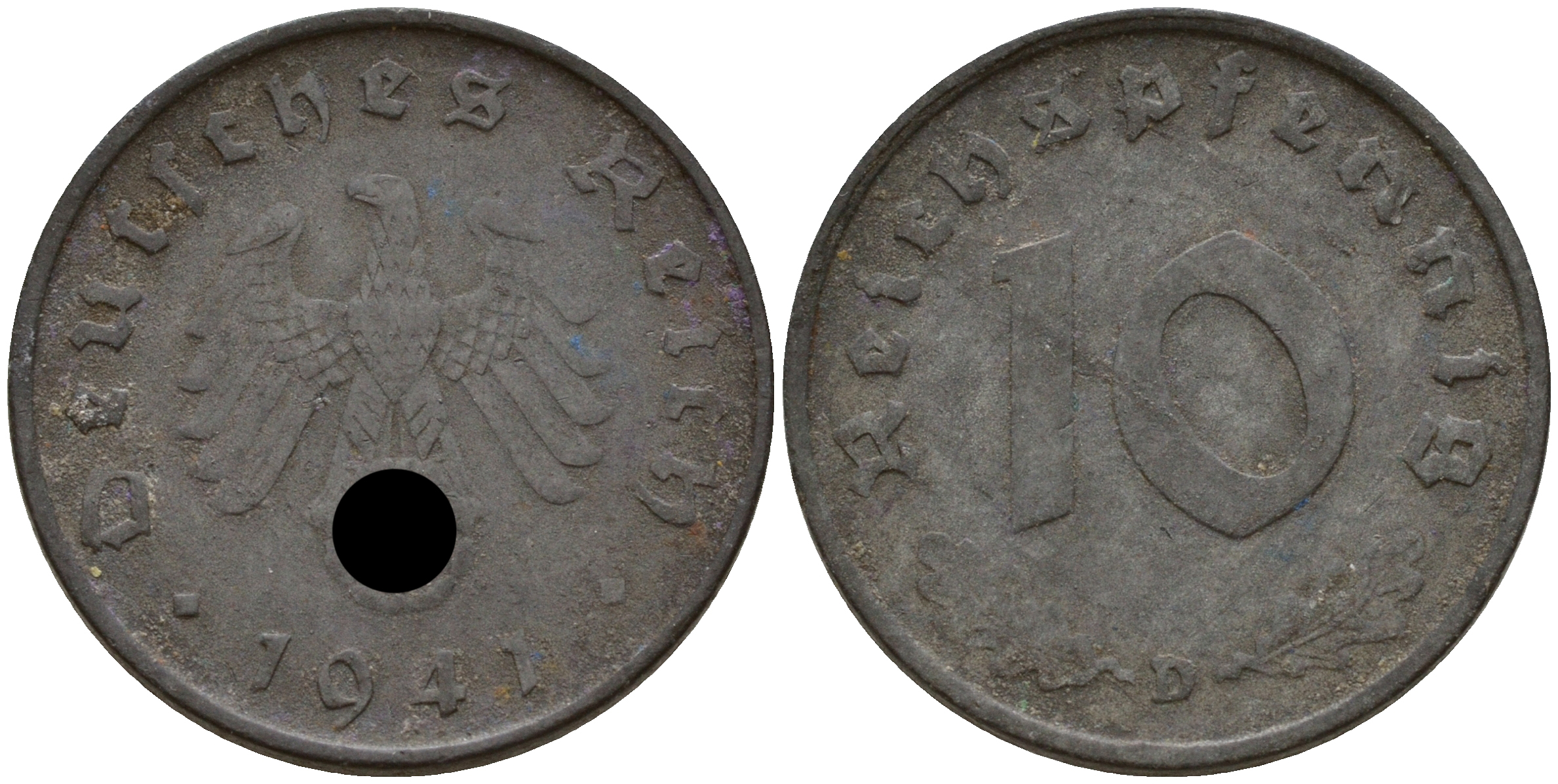 Германия 10 рейхспфеннигов 1941 D J. 371, KM 101 цинк    4603-824