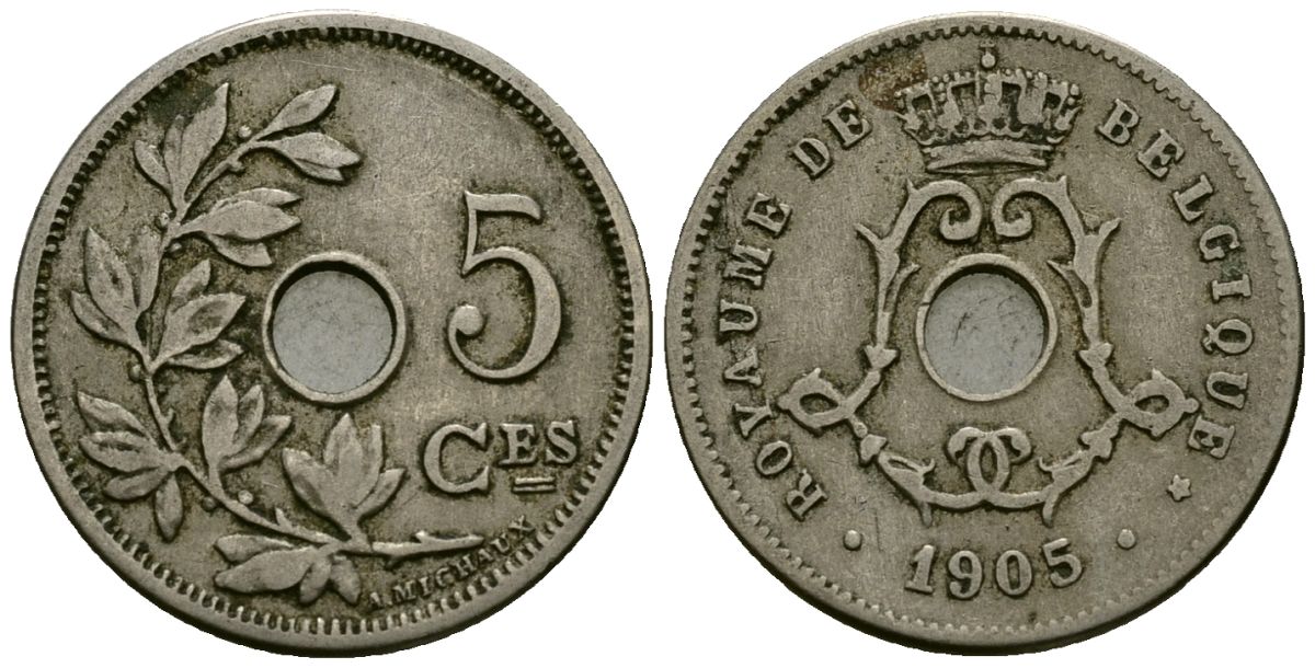 Бельгия 5 сантимов 1905 Belgique KM 54 медно-никель 4173-128