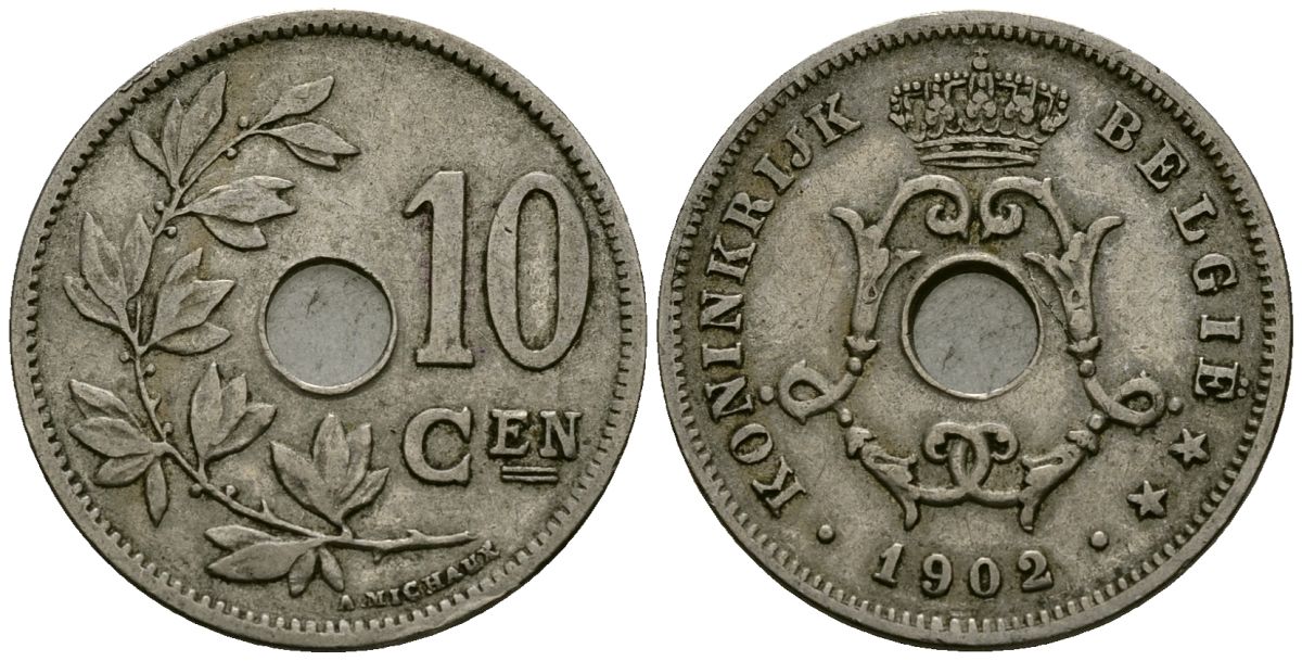 Бельгия 10 сантимов 1902 Belgie KM 49 медно-никель 4172-1053