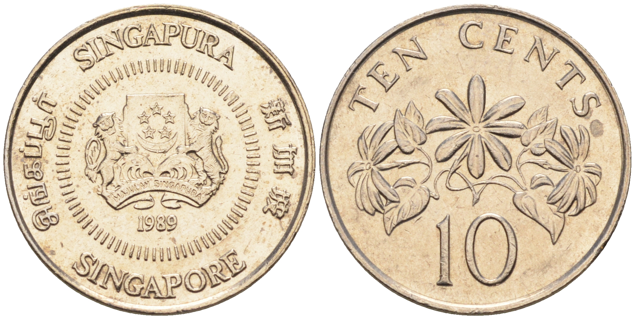 Сингапур 10 центов 1989  KM 51 медно-никель    4594-1068