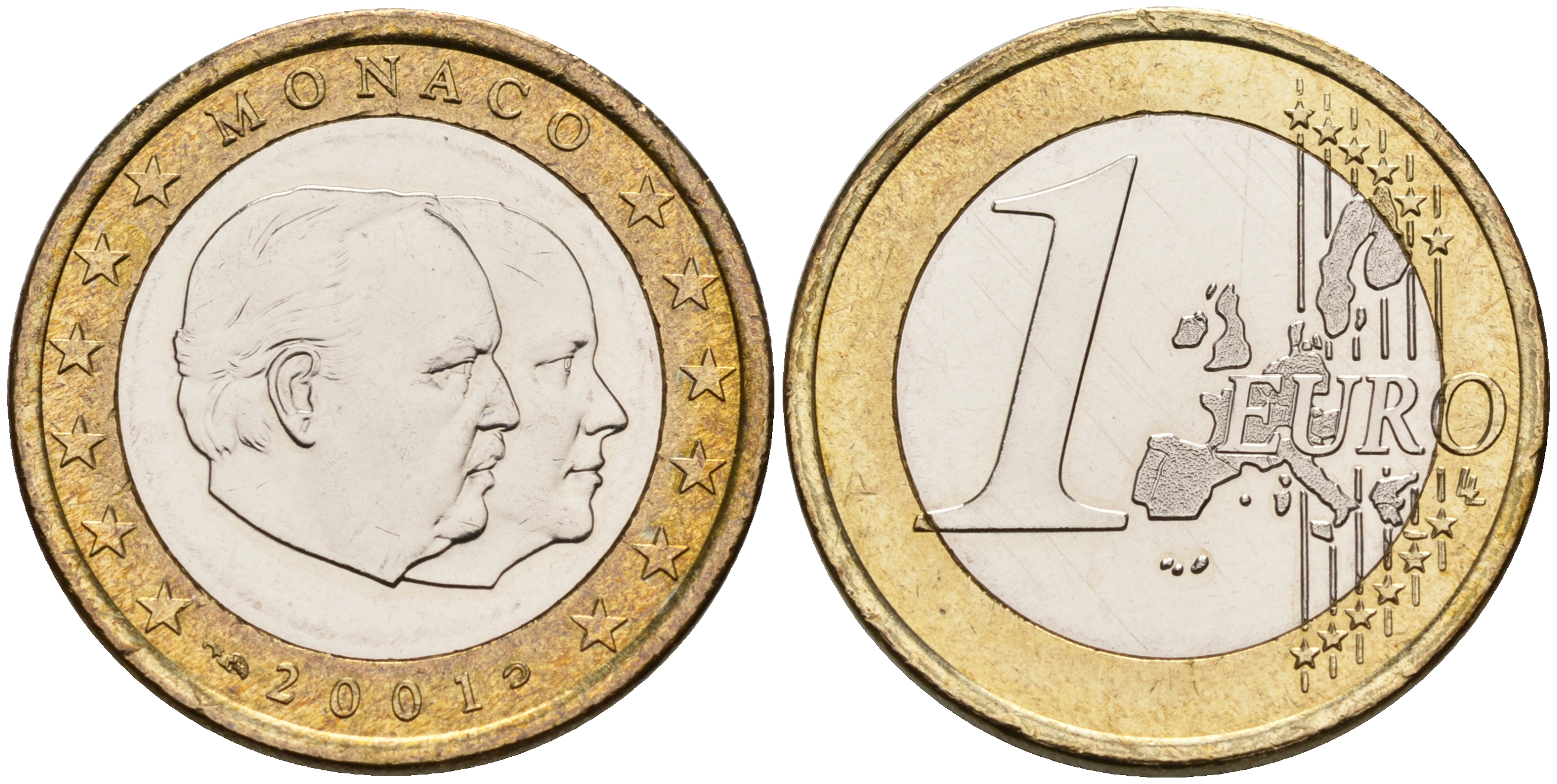 МОНАКО 1 ЕВРО 2001 ПРИНЦ РЕНЬЕ И ВЕЛИКИЙ ПРИНЦ АЛЬБЕРТ KM 173 биметалл UNC 4546-254